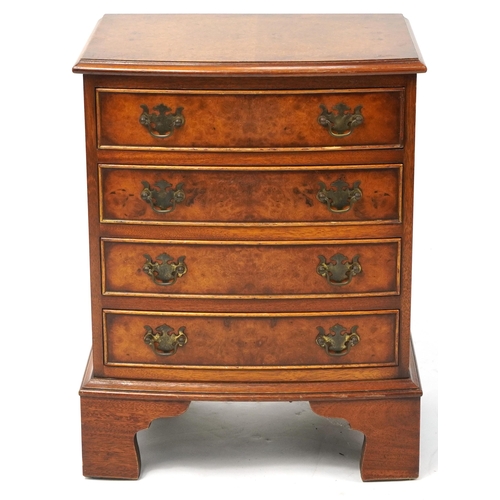 1012 - Reprodux, bird's eye maple bow fronted four drawer chest of small proportions, 60cm H x 46cm W x 35.... 