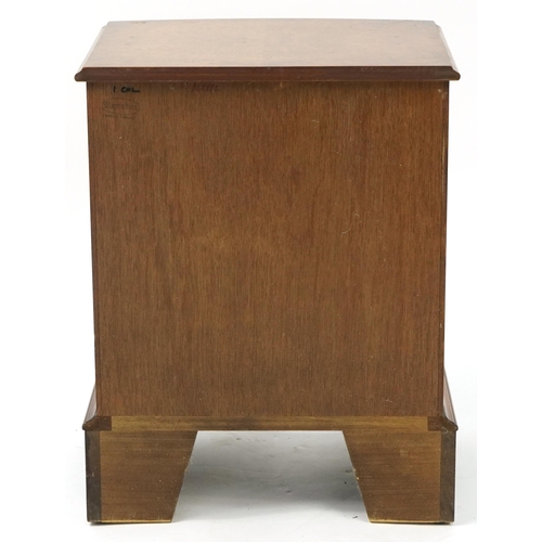 1012 - Reprodux, bird's eye maple bow fronted four drawer chest of small proportions, 60cm H x 46cm W x 35.... 