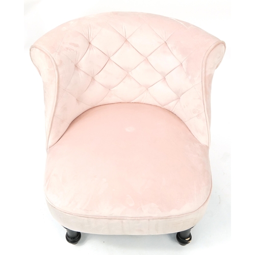 1013 - Bedroom chair with pink suede upholstery, 68cm high