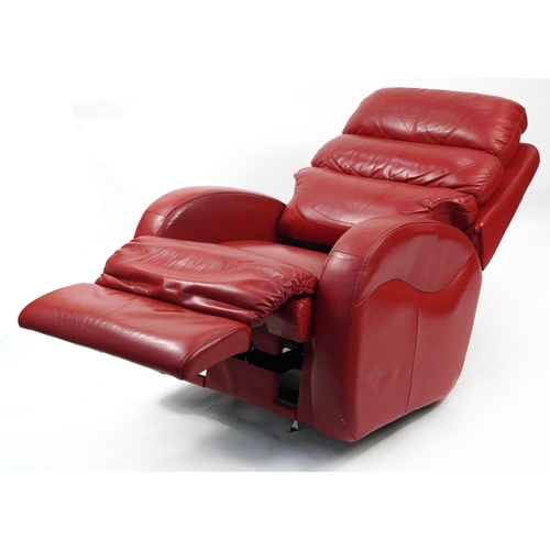 1018 - La-Z-Boy, contemporary red leather reclining armchair, 100cm high