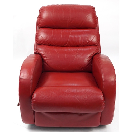 1018 - La-Z-Boy, contemporary red leather reclining armchair, 100cm high