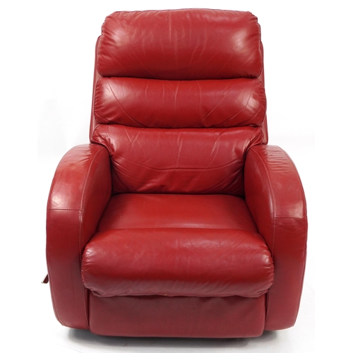 1019 - La-Z-Boy, contemporary red leather reclining armchair, 100cm high