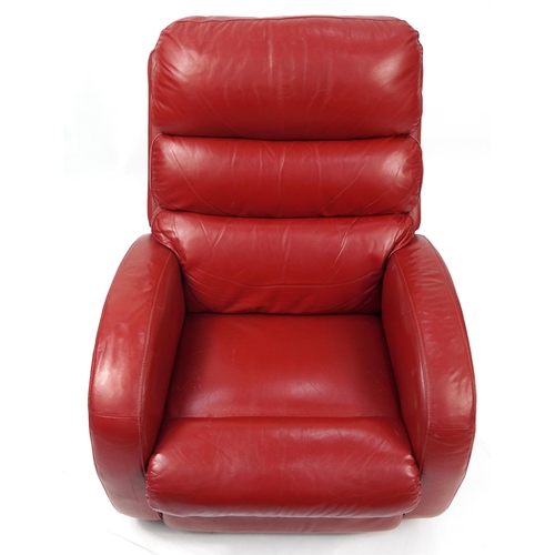 1019 - La-Z-Boy, contemporary red leather reclining armchair, 100cm high