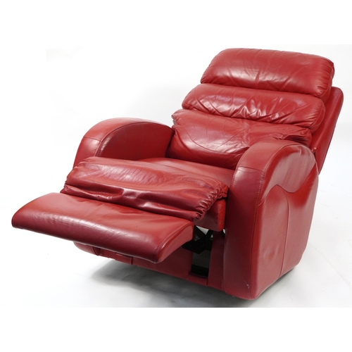 1019 - La-Z-Boy, contemporary red leather reclining armchair, 100cm high