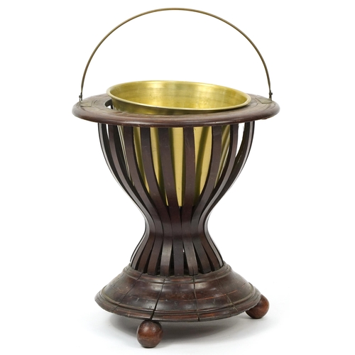 1029 - Regency style inlaid mahogany planter with brass liner and swing handle, 42cm high x 37cm in diamete... 