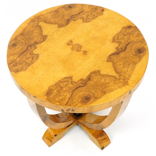 1033 - Art Deco style walnut effect circular occasional table, 55.5cm high x 58.5cm in diameter