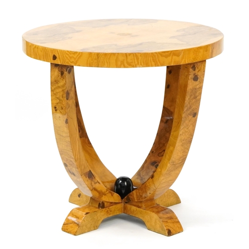 1033 - Art Deco style walnut effect circular occasional table, 55.5cm high x 58.5cm in diameter