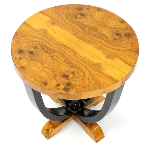 1034 - Art Deco style walnut effect circular occasional table, 55.5cm high x 58.5cm in diameter