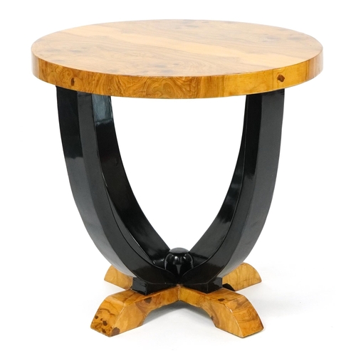 1034 - Art Deco style walnut effect circular occasional table, 55.5cm high x 58.5cm in diameter