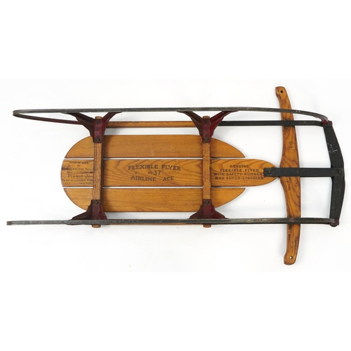 1036 - Vintage Flexible Flyer wooden and metal sled, 100cm in length