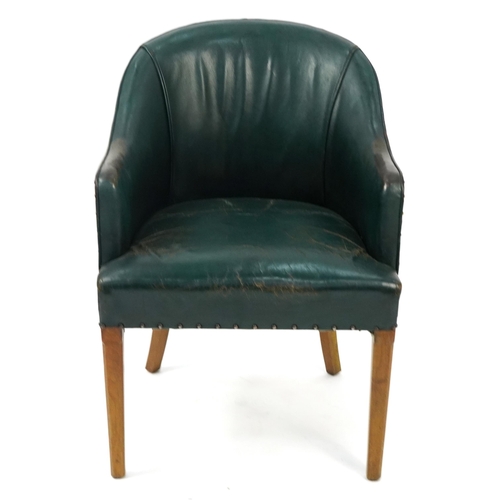 1040 - Vintage green leather tub chair