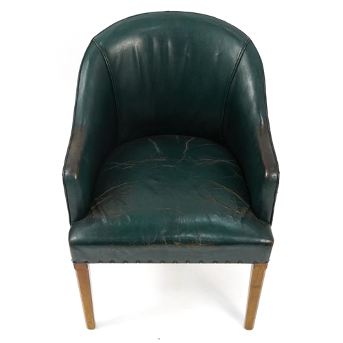 1040 - Vintage green leather tub chair