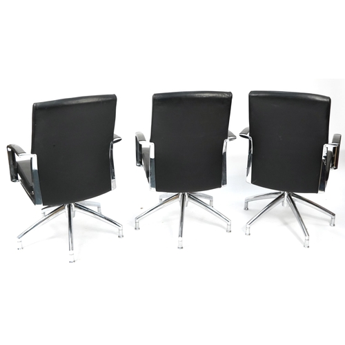 1044 - Konig & Neurath, set of three chrome and black leather Agenda II conference chairs, 99cm high