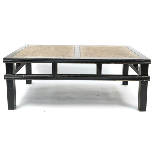 1057 - Large Chinese hardwood coffee table with lizard skin design top, 45cm H x 120.5cm W x 90cm D