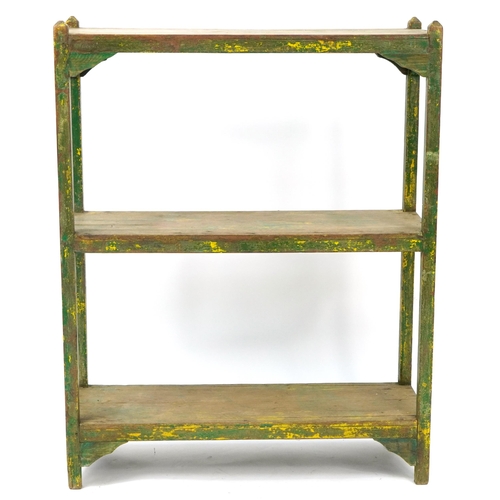 1062 - Three shelf shabby chic pine bookcase , 116cm high x 91cm W x 32cm D