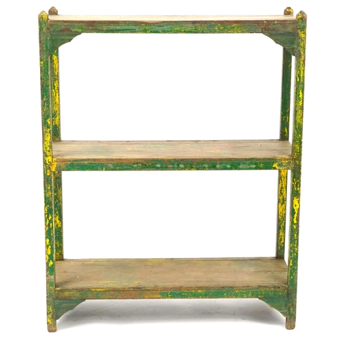 1062 - Three shelf shabby chic pine bookcase , 116cm high x 91cm W x 32cm D