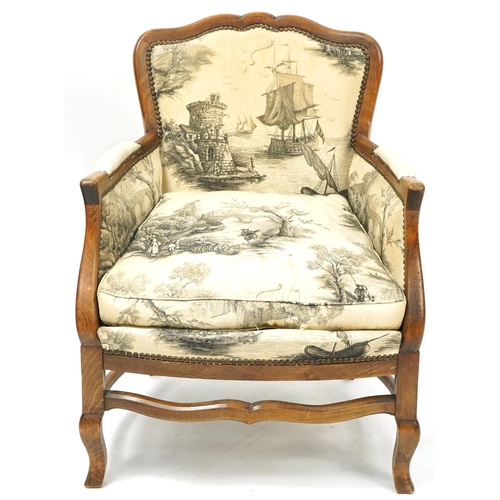 1071 - French walnut framed elbow chair, 79cm high