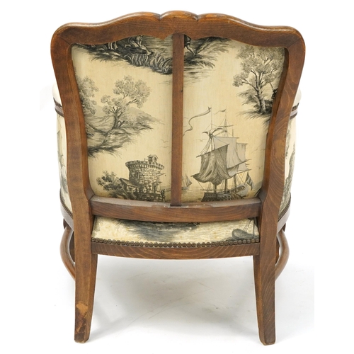 1071 - French walnut framed elbow chair, 79cm high