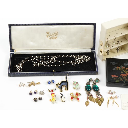 2649 - Vintage and later costume jewellery including silver earrings, enamelled brooches and necklaces