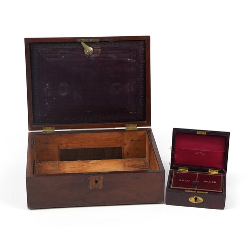 269 - Victorian mahogany toilet box with concealed easel mirror and inset brass handle together with a too... 