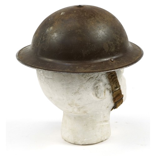 686 - British military World War II tin helmet with leather liner