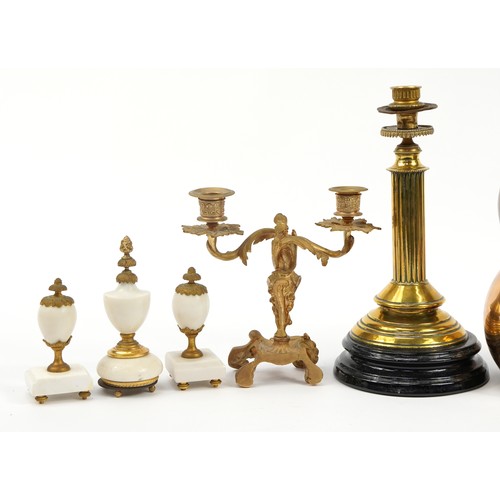 353 - Metalware including a French style gilt metal two branch candleabra, the largest 33cm high