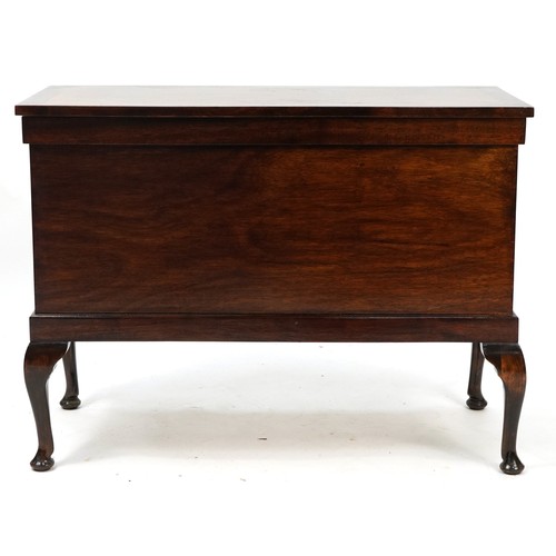 1004 - Mahogany side cabinet with lift up top and sectional interior, raised on cabriole legs, 69.5cm H x 9... 