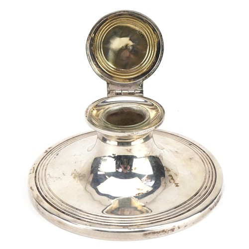 2667 - George V silver capstan inkwell with glass liner, indistinct maker's mark, Birmingham 1922, 10cm in ... 