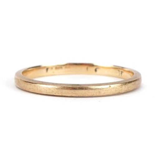 2240 - Gold wedding band, indistinct hallmarks, size M/N, 1.3g