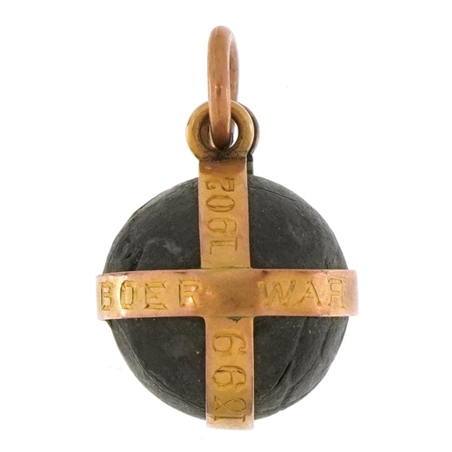 2089 - Military interest unmarked gold mounted Boer war bullet pendant, the case engraved Boer War 1899-190... 