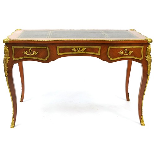 1083 - French Empire style Bureau Plat with gilt metal mounts, tooled leather insert and three drawers, 76c... 