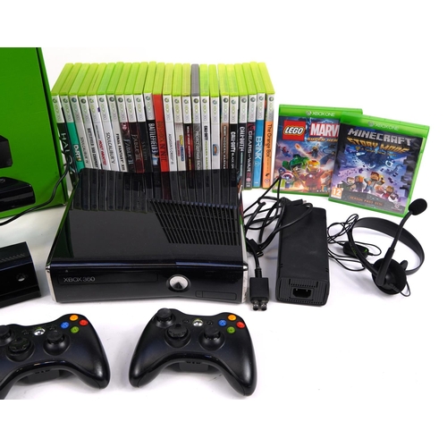 1167 - Xbox 360 games console with a selection of Xbox One and Xbox 360 games