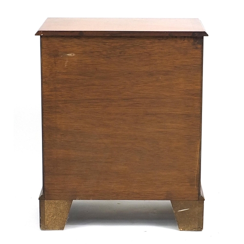 1082 - Cross banded walnut five drawer chest with bracket feet, 77cm H x 63cm W x 38cm D