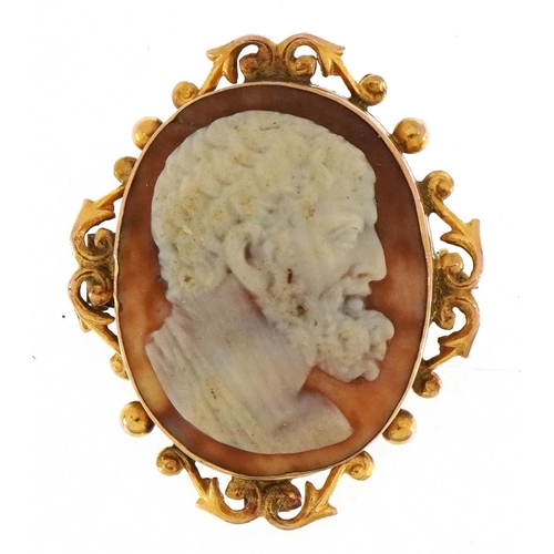 2025 - Antique 9ct gold mounted cameo brooch carved with a bearded gentleman housed in a Fattorini & Sons L... 