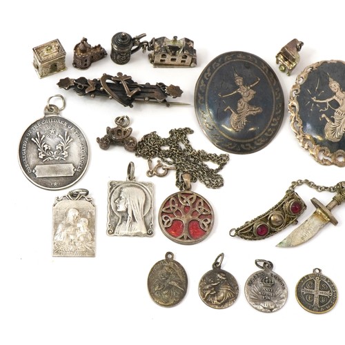 2655 - Antique and later silver and white metal jewellery including, Siam silver, charms, cufflinks and a s... 