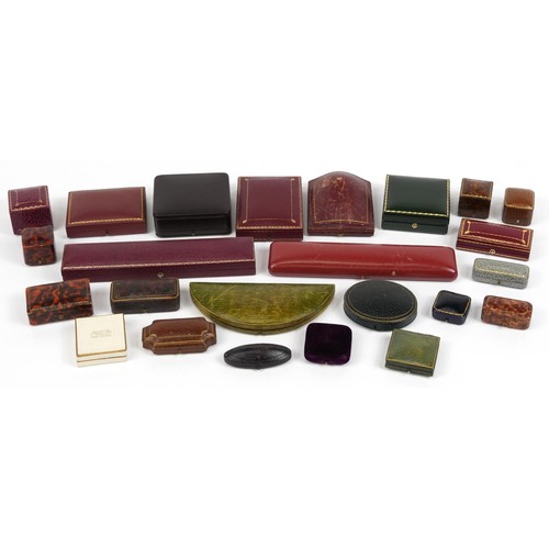 2656 - Antique and later jewellery boxes, mostly tooled leather including, Garrard, Liberty, Tiffany and Fi... 