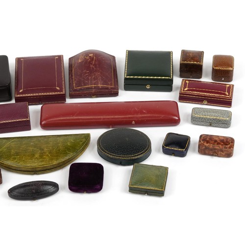 2656 - Antique and later jewellery boxes, mostly tooled leather including, Garrard, Liberty, Tiffany and Fi... 