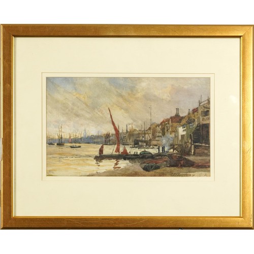 1688 - Harbour town with boats, late 19th century watercolour, indistinctly signed and dated 1892, mounted,... 