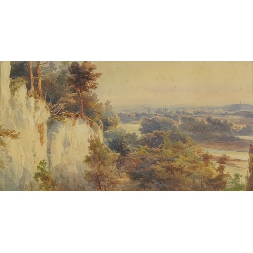 1700 - Attributed to Robert Tucker - Cliff edge before a panoramic landscape, watercolour, inscribed verso,... 