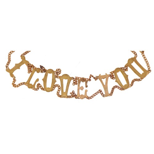 2009 - 9ct gold I love you design bracelet, 18cm in length, 4.8g