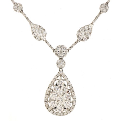 2035 - 18ct white gold graduating Riviere diamond collar necklace with teardrop cluster set with three hund... 