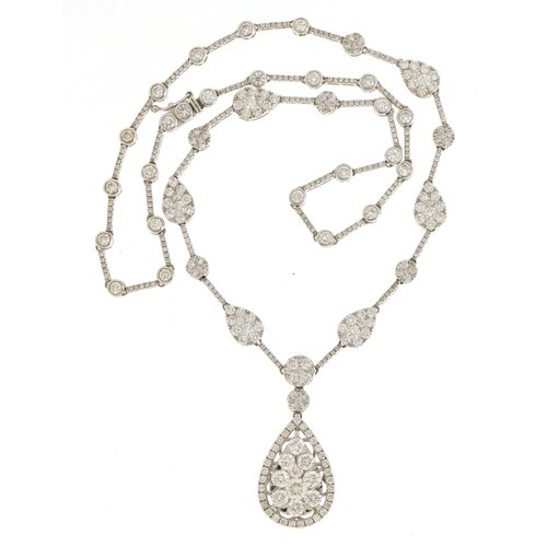 2035 - 18ct white gold graduating Riviere diamond collar necklace with teardrop cluster set with three hund... 