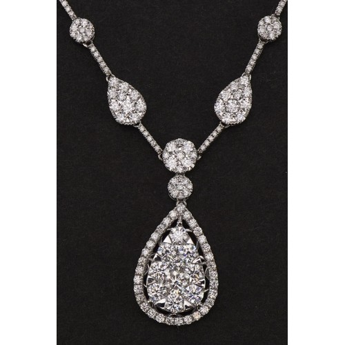 2035 - 18ct white gold graduating Riviere diamond collar necklace with teardrop cluster set with three hund... 