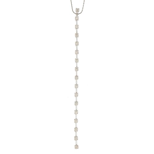 2056 - 18ct white gold diamond line pendant set with seventeen diamonds on a 18ct white gold necklace, tota... 