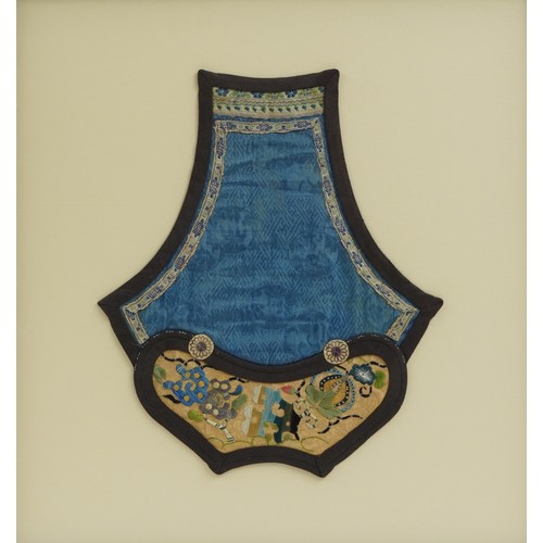 79A - Two Chinese silk textiles, one finely embroidered with figures and lucky objects, each framed and gl... 