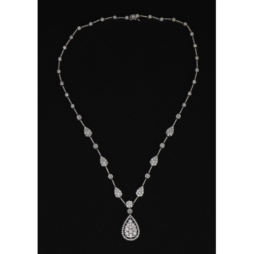 2035 - 18ct white gold graduating Riviere diamond collar necklace with teardrop cluster set with three hund... 