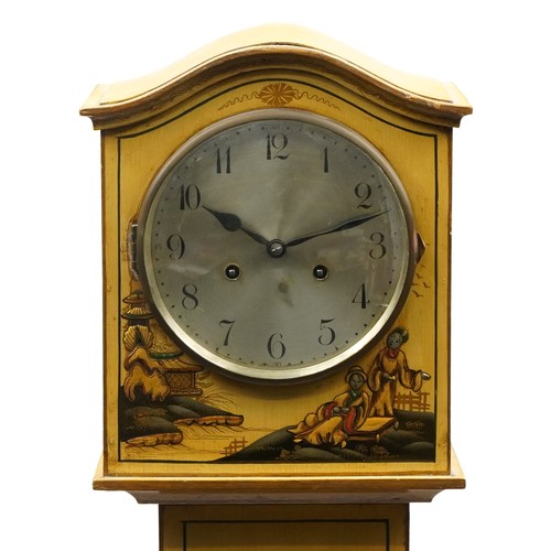 1024A - Chinoiserie lacquered granddaughter clock, striking on a gong, 133cm high