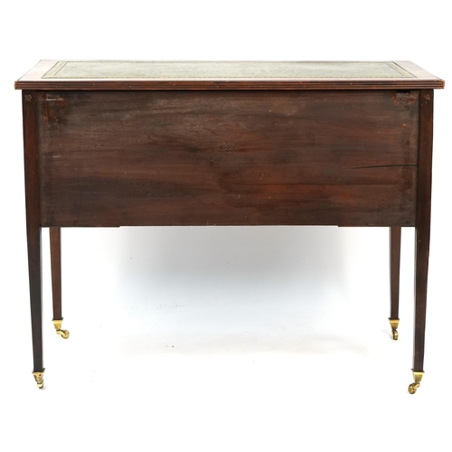 1023A - Edwardian inlaid mahogany writing desk with tooled green leather insert and four drawers, 81cm H x 1... 