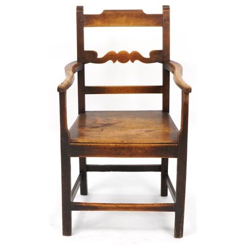 1069A - Antique ash and elm open armchair, 91cm high