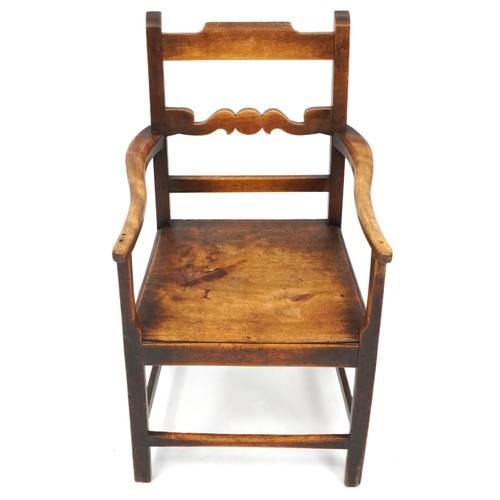 1069A - Antique ash and elm open armchair, 91cm high